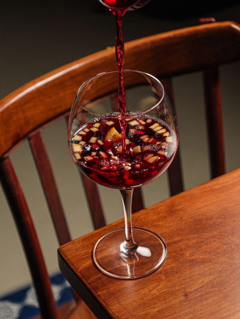 Sangria poured into a wine glass